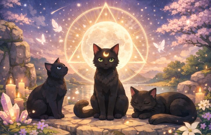 黒猫3匹のスピリチュアルな意味
